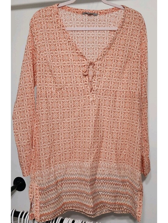Athleta Other - Athleta Swim Cover Up Medium Orange Boho Hippie Floral V Neck